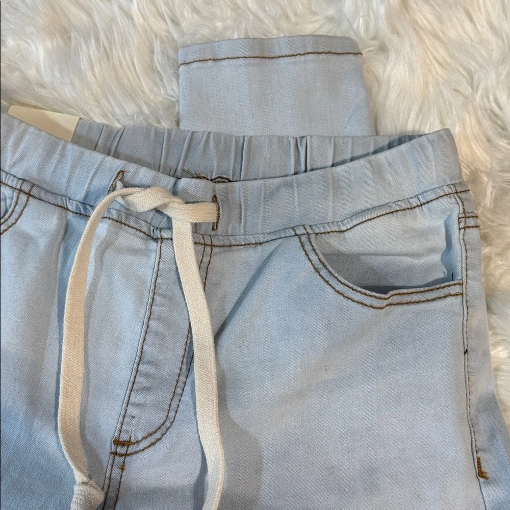 American Bazi Light Blue Skinny Drawstring Jeans with Knee Rips